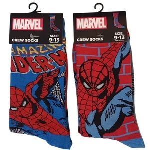 New Marvel Spider-Man Crew Socks - Unisex (2 Pairs) Bundle And Save